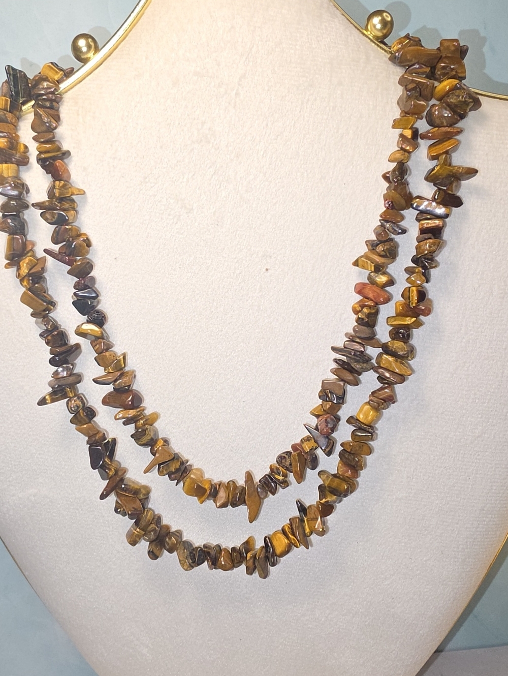 Layered Tiger Eye Chip Necklace in Brown & Gold